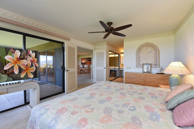 50 Puu Anoano St Unit 703, Lahaina, HI 96761 - bedroom featuring access to outside, carpet flooring, a ceiling fan, and ensuite bath