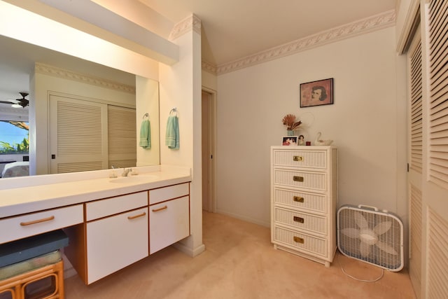 bathroom with vanity and ceiling fan