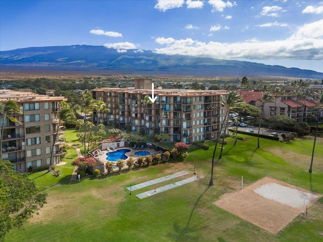 drone / aerial view with a mountain view