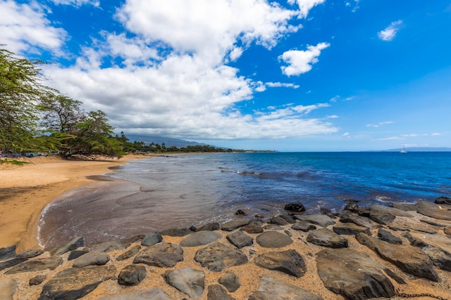 property view of water with a beach view