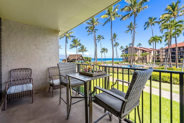 balcony with a water view