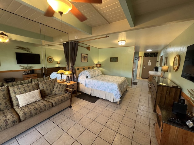 715 S Kihei Rd Unit D144, Kihei, HI 96753 - bedroom with light tile patterned floors and beamed ceiling