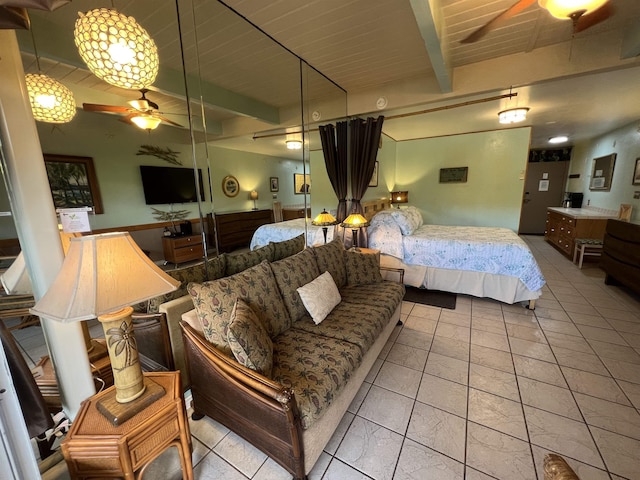 715 S Kihei Rd Unit D144, Kihei, HI 96753 - bedroom featuring beamed ceiling, wooden ceiling, and marble finish flooring