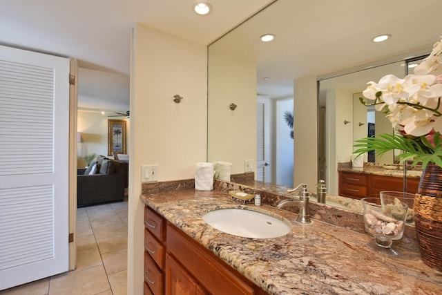 4327 Lower Honoapiilani Rd Unit 1203, Lahaina, HI 96761 - bathroom with vanity, tile patterned floors, recessed lighting, and ceiling fan