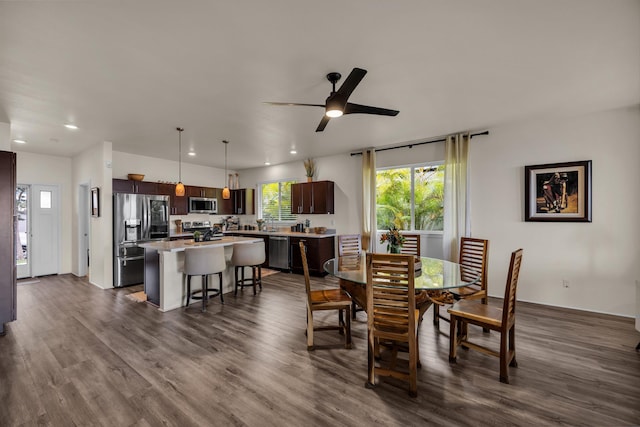 235 Kilioopu St, Wailuku, HI 96793 - dining area with recessed lighting, dark wood-style flooring, and ceiling fan