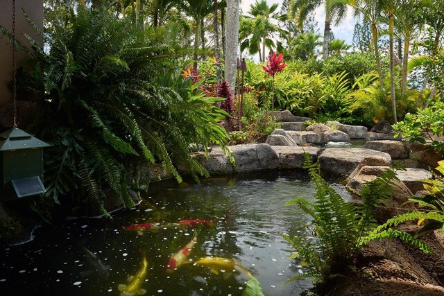 water view featuring a garden pond