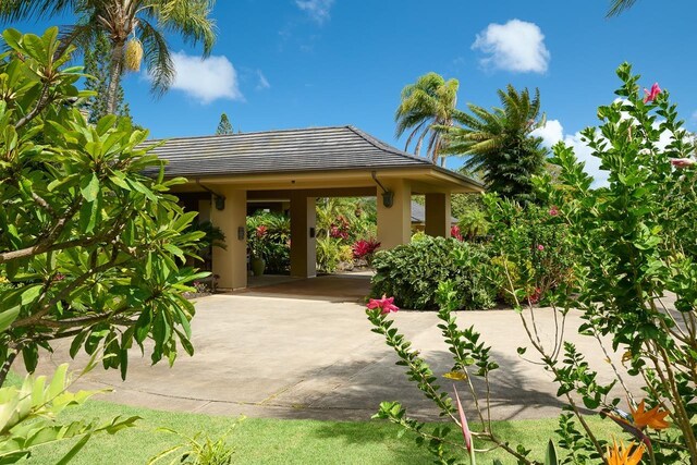 exterior space with stucco siding