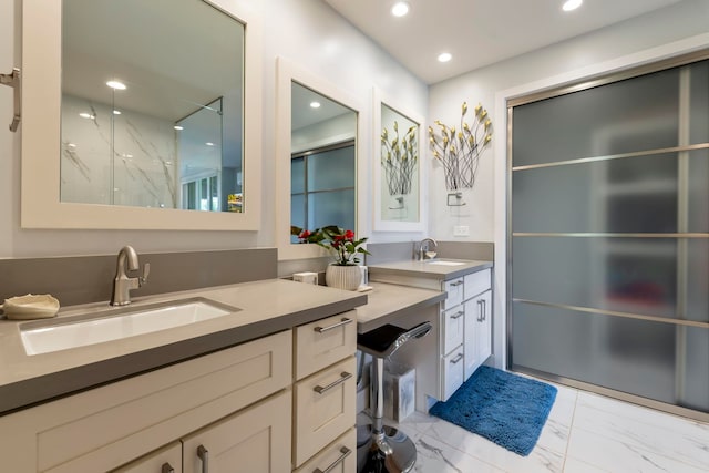 bathroom featuring vanity and tile floors