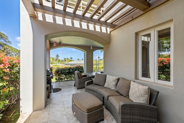 view of patio featuring a pergola and an outdoor hangout area