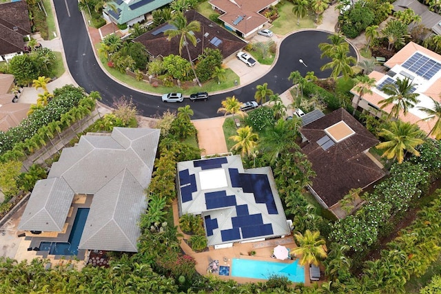 aerial perspective of suburban area with a pool area