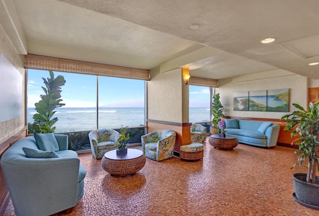 lobby featuring a water view