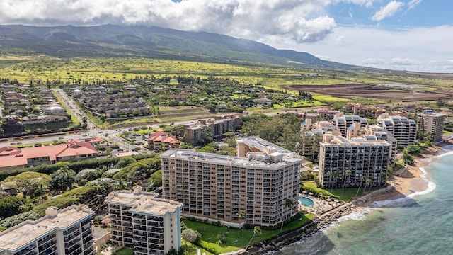 aerial view featuring a city view and a mountain view