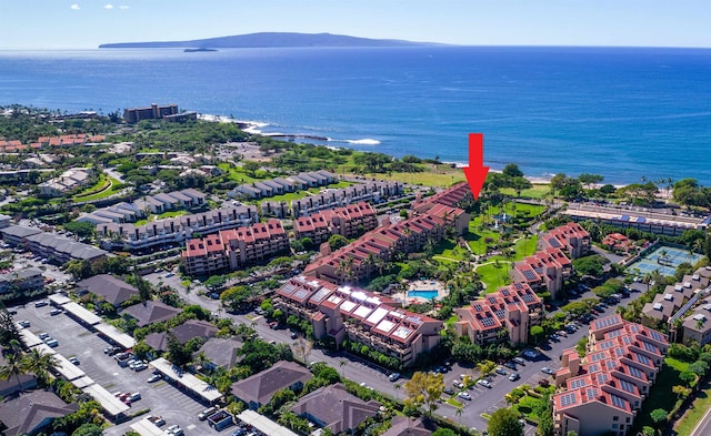 aerial view with a water and mountain view