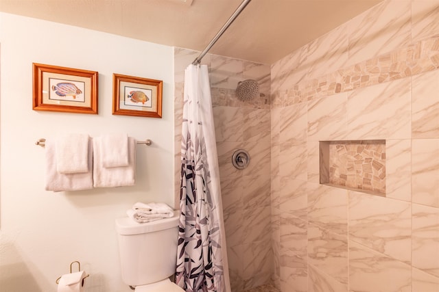 bathroom with a shower with curtain and toilet