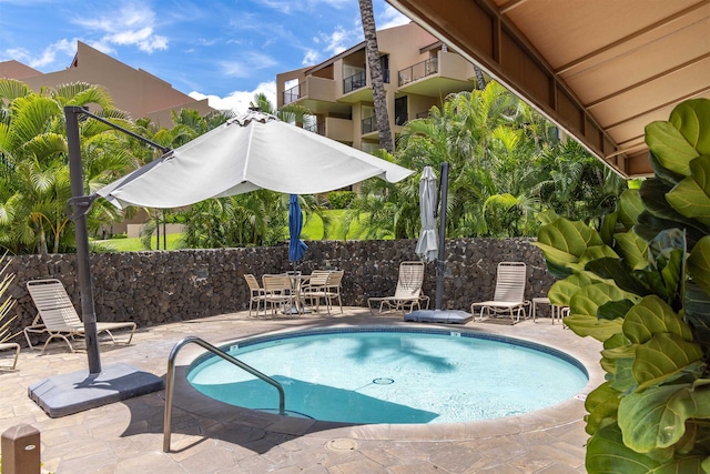 view of pool featuring a patio area