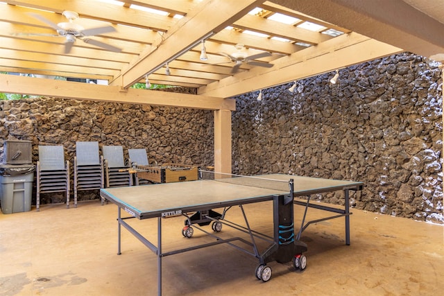 view of patio / terrace with a pergola and ceiling fan