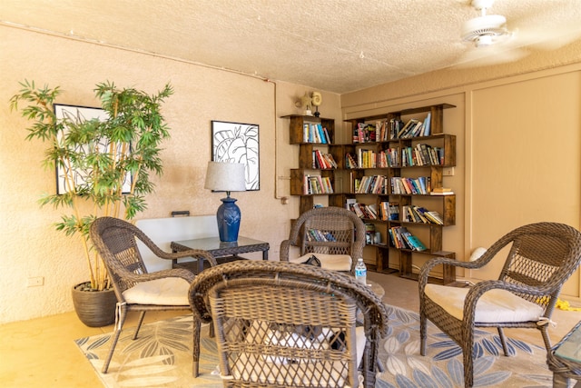 sitting room with a textured ceiling