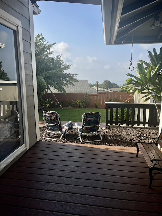 deck featuring a fenced backyard and a yard