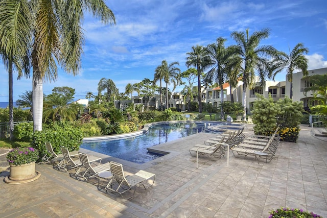 view of swimming pool featuring a patio