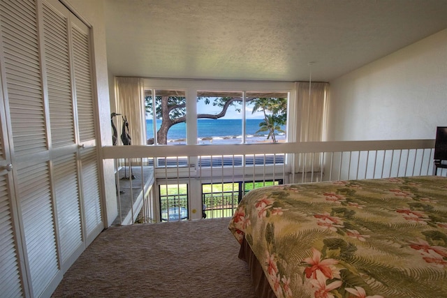 2230 S Kihei Rd Unit 9, Kihei, HI 96753 - bedroom featuring carpet flooring, multiple windows, a textured ceiling, and access to exterior