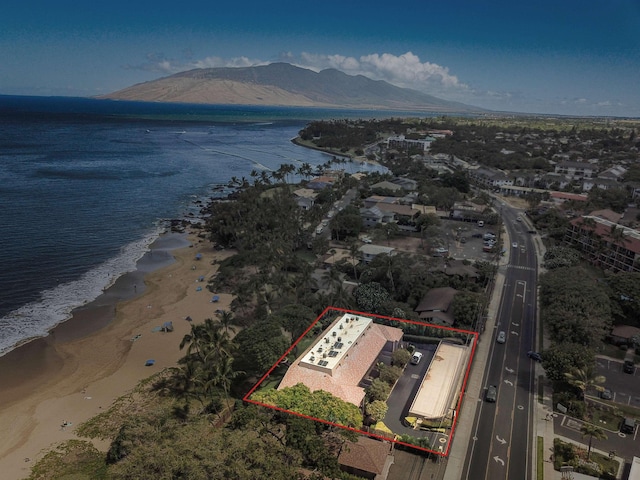 2230 S Kihei Rd Unit 9, Kihei, HI 96753 - aerial view of property and surrounding area featuring a water and mountain view and property parcel outlined