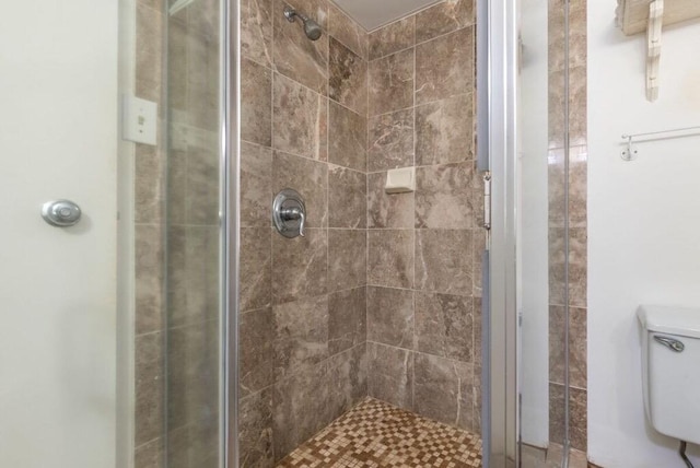 bathroom with toilet and tiled shower