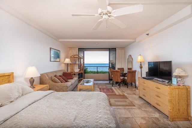 bedroom featuring access to outside and ceiling fan