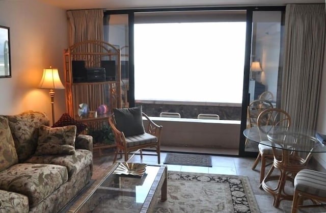 living area with tile patterned flooring and a healthy amount of sunlight