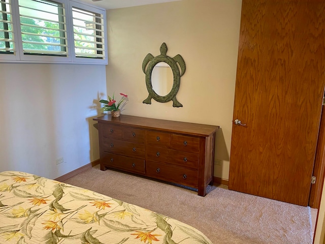 bedroom with light carpet