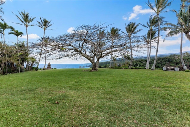 view of yard with a water view