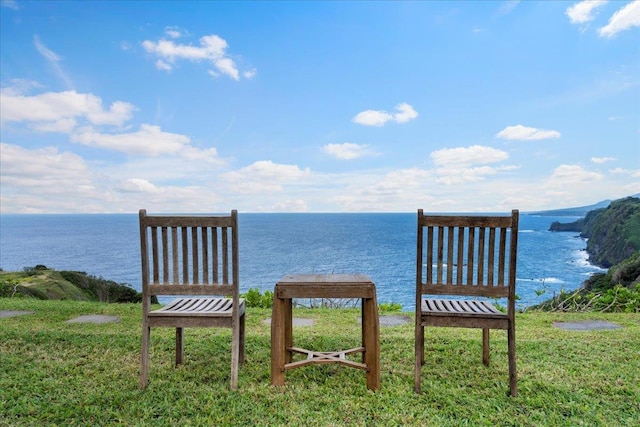 exterior space featuring a water view