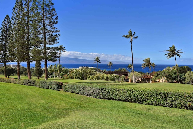 view of home's community featuring a yard and a water and mountain view