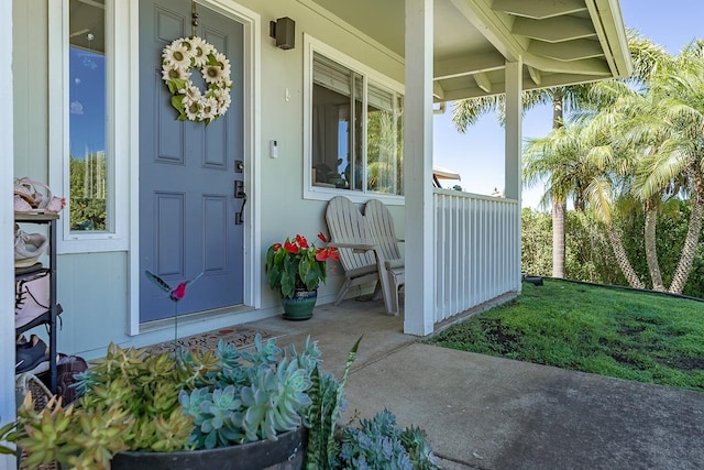 property entrance with a yard