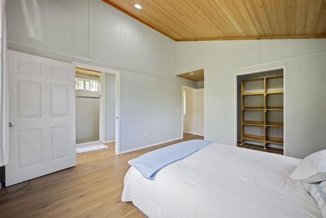 34701 Piilani Hwy, Hana, HI 96713 - bedroom with wooden ceiling, light wood-type flooring, and high vaulted ceiling