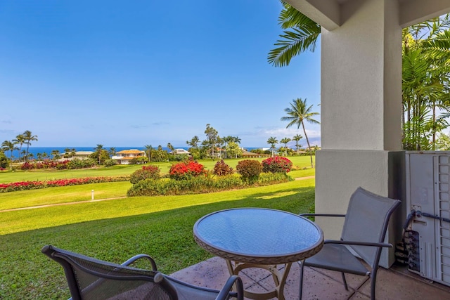 view of patio / terrace featuring a water view