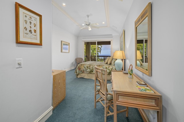 212 Crestview Rd, Lahaina, HI 96761 - carpeted bedroom with lofted ceiling, access to outside, ceiling fan, and recessed lighting