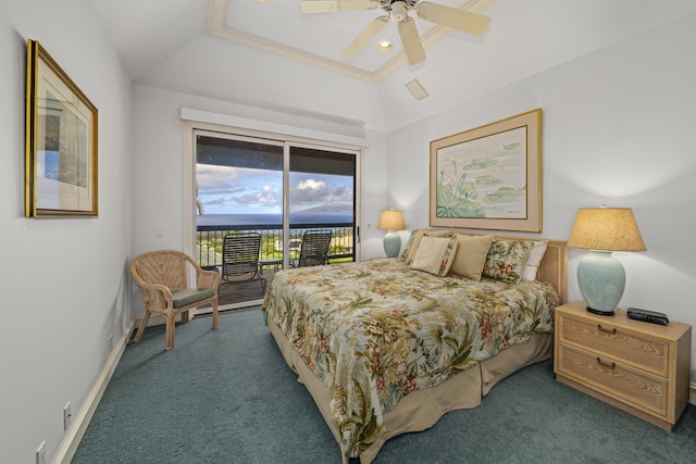 212 Crestview Rd, Lahaina, HI 96761 - carpeted bedroom featuring access to outside, a ceiling fan, and vaulted ceiling