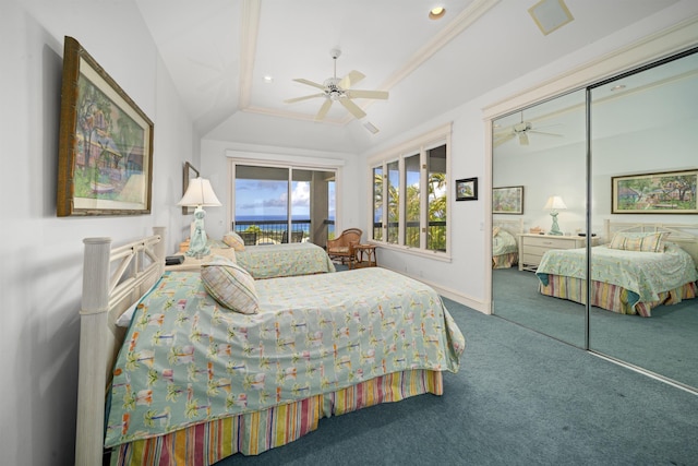 212 Crestview Rd, Lahaina, HI 96761 - bedroom featuring carpet, access to exterior, ceiling fan, and recessed lighting