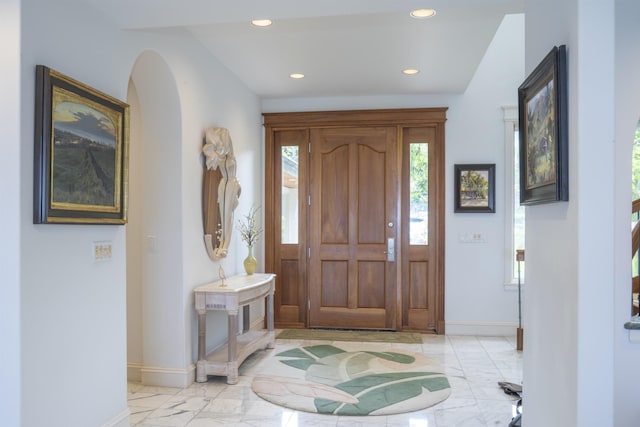 212 Crestview Rd, Lahaina, HI 96761 - entrance foyer featuring light marble finish floors, recessed lighting, and arched walkways