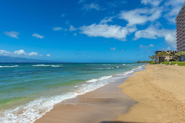 property view of water featuring a view of the beach