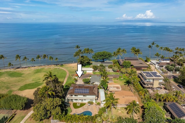 aerial view featuring a water view