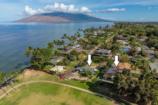 aerial view with a residential view and a water and mountain view