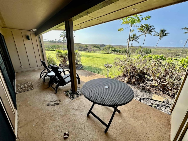 view of patio / terrace featuring a rural view