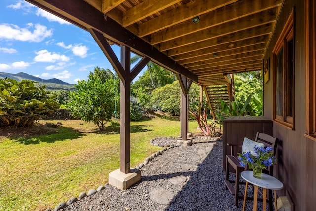 view of yard featuring a mountain view