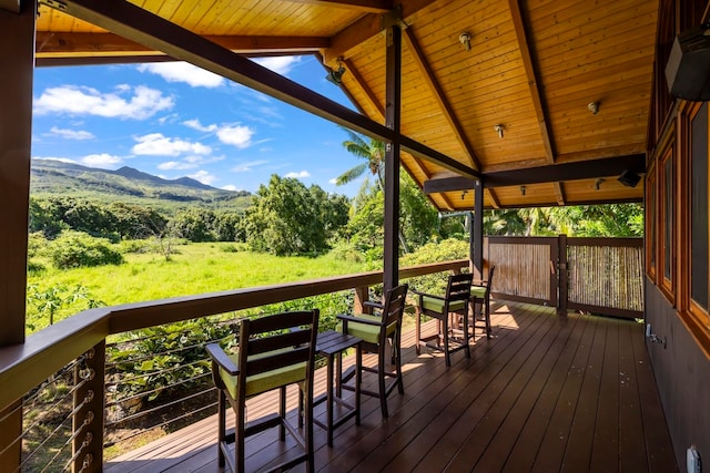 deck with a mountain view