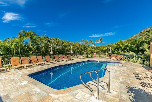 view of swimming pool with a patio area