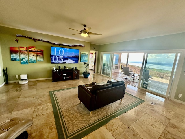 living room featuring ceiling fan