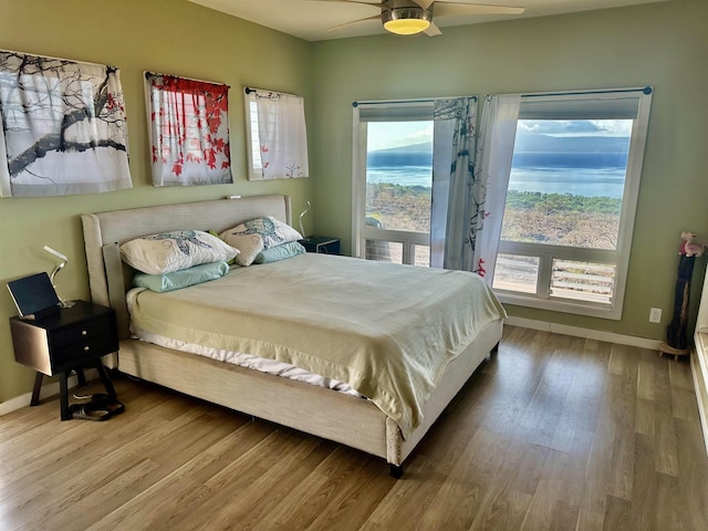 bedroom featuring ceiling fan and hardwood / wood-style floors