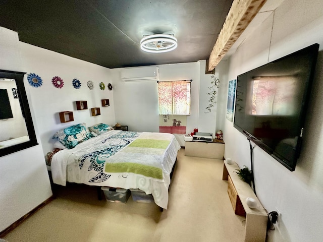 carpeted bedroom featuring a wall mounted air conditioner