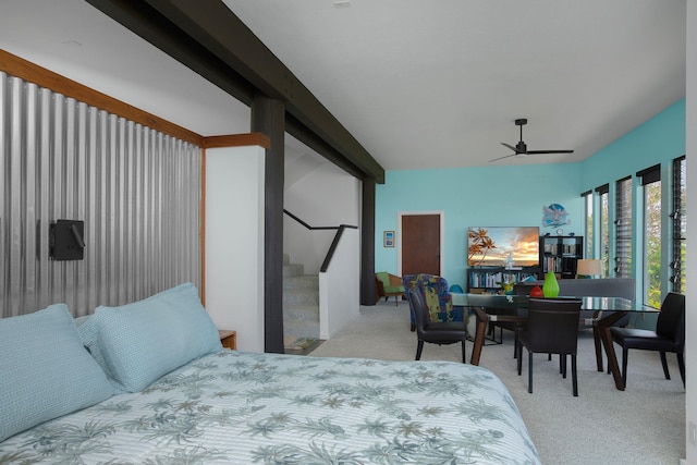 bedroom featuring light carpet